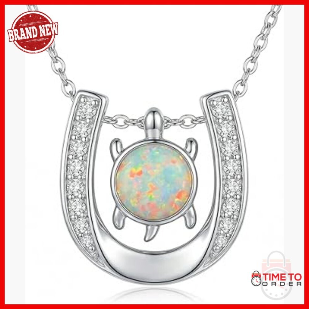 Lucky Horseshoe Turtle Pendant Necklace with Extension Chain Gift